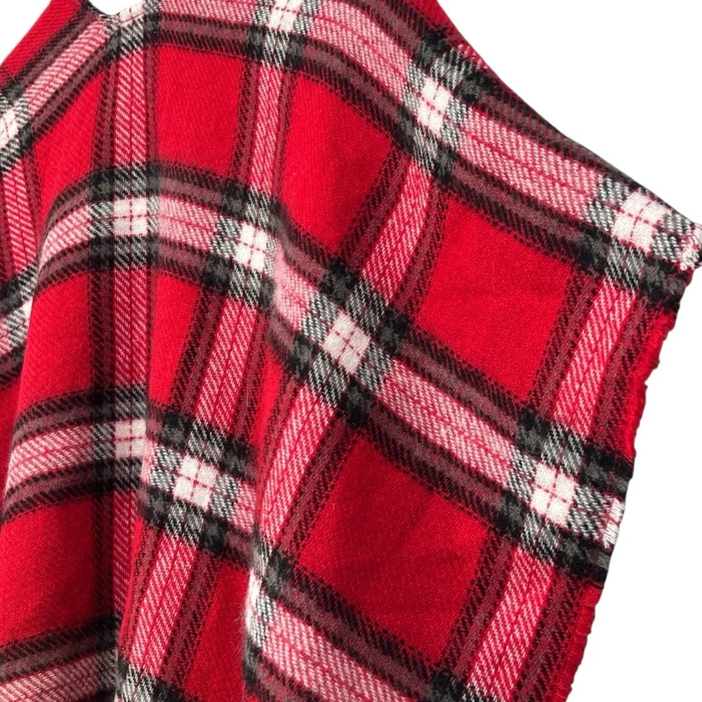 LOFT Red Plaid Fringe Shawl Size XS/S NWT